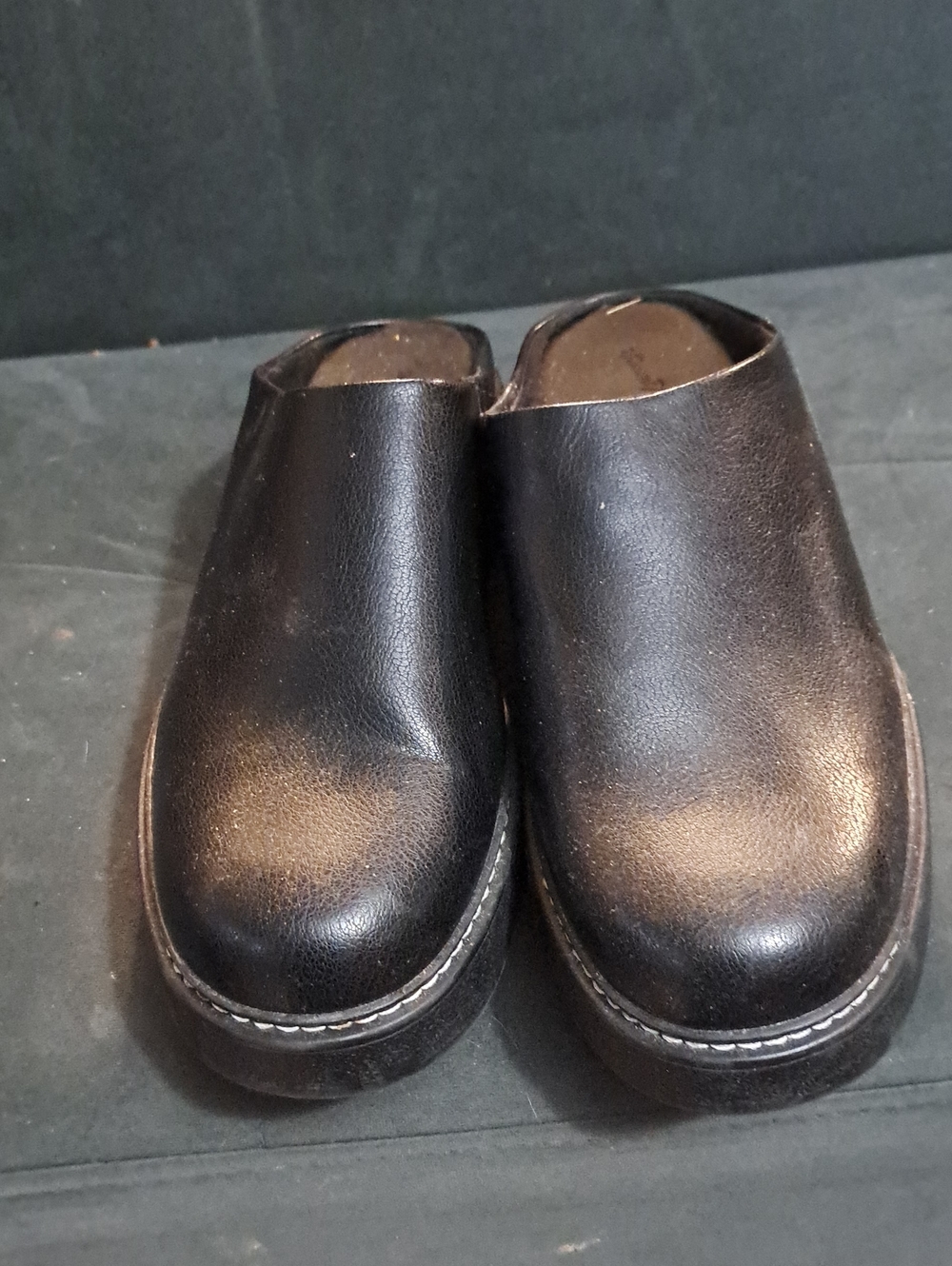 Women's  Black Slip-On Leather Clogs